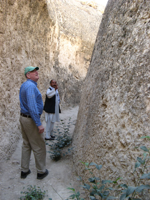 Base of rock-cared Stupa With "Tony" from Connecticut, Mazar-Panjshir, Afghanistan 2009