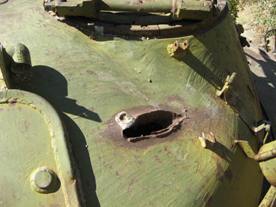 Turret hole that slew the tank, Panjshir Valley, Afghanistan 2009