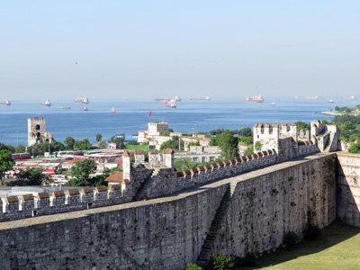 Yedikule fortress and waiting ships, Istanbul, Turkey 2014