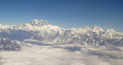 Himalayas Flight: Everest with clouds, Nepal 2014