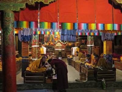 Shalu Monastery: Monks having dinner, Shalu Monastery, outside Shigatse, Tibet 2014