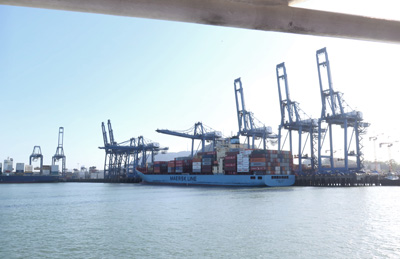 Container port: many containers are transshipped by rail, Panama Canal Transit, Panama 2014