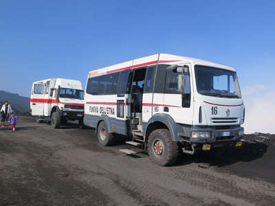 Etna buses, from cable car top on up., Day two, Sicily 2014