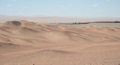 View from Beacon Tower: Desert and water, Dunhuang: Yang Guan, China 2015