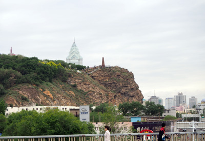 View towards Hingshan Park pagoda, Urumqi, Xinjiang, China, 2015