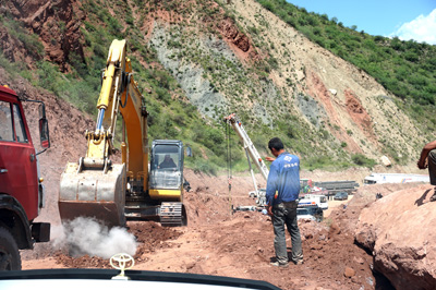 Roadworks, 22 miles E of Kulob That's the main road, right ther, Dushanbe-Khalaikhum, Tajikistan & The Pamir Highway 2016