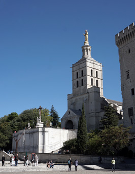 Avignon Cathedral. 12th c core, much extended.  BVM is 19th c., Around Avignon, France 2017