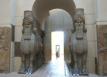 A fine pair of guardian Lamassu, Khorsabad Room, France 2017