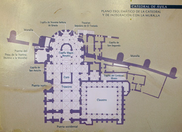 Plan of the mighty Fortress-Cathedral Note the apse projecting, Avila, Spain 2017