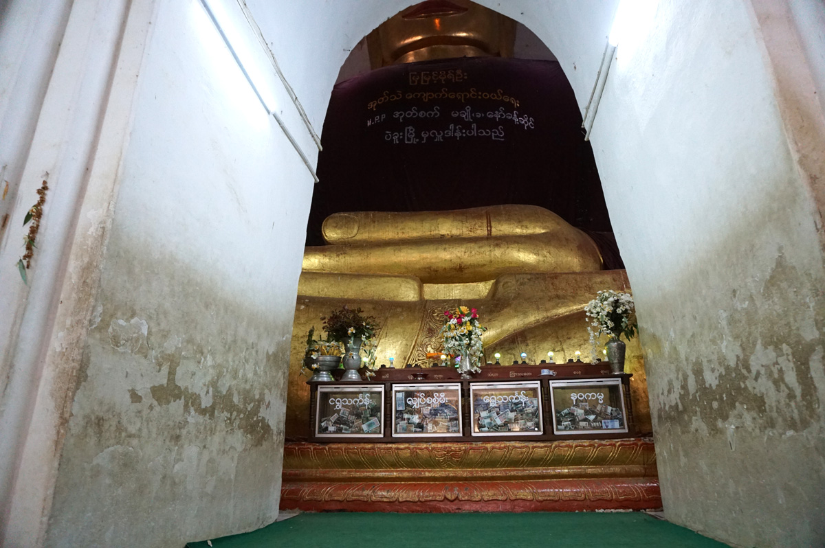 Bagan at Ground Level, Manuha A giant Buddha trapped in a small temple.  Like King Manuha himself?