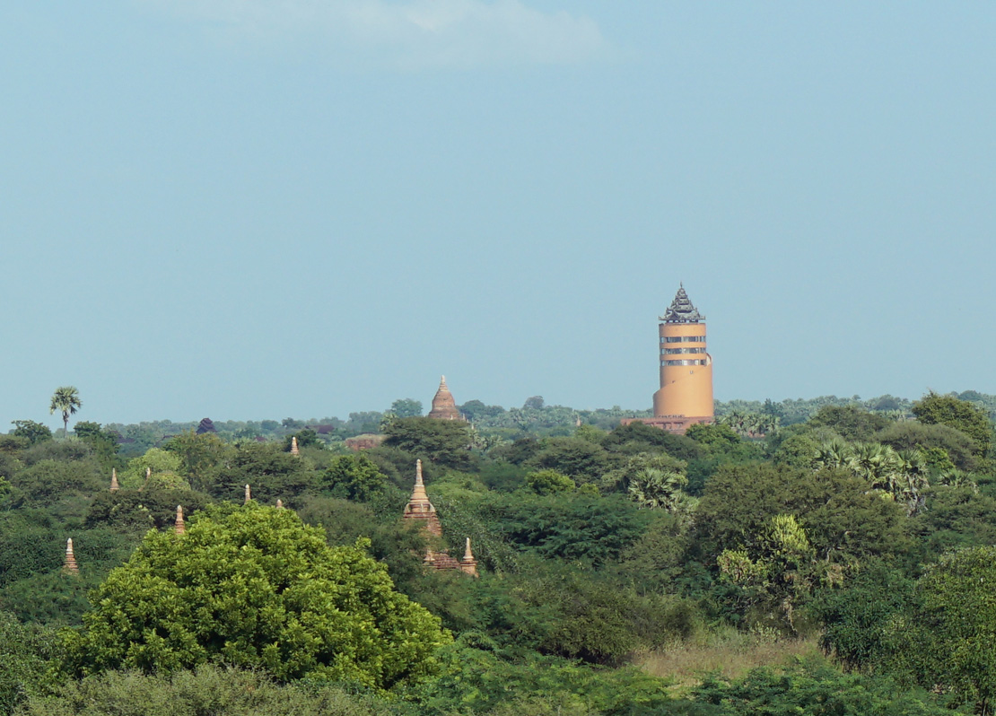 Bagan at Ground Level, View from Ta Wet Paya to modern hotel!