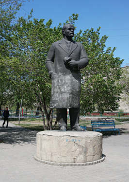 Nearby, a smaller, oddly timid, Lenin, Avenue of the Lenins, Kazakhstan 2019