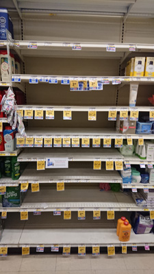 Hand sanitizer section is empty, Pandemic, California 2020: Pandemic & More