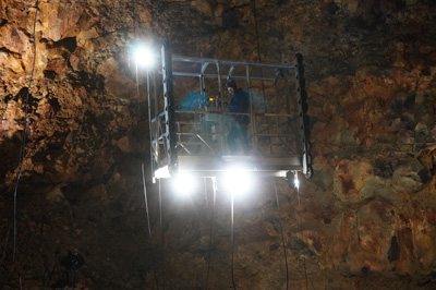 Our lift returns, Þríhnúkagígur - Inside the Volcano, Iceland 2020 - Reykjavik Area