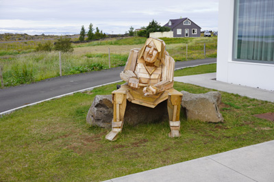 Carved Statue outside Icelandair Myvatn, Skútustaðagígar Pseudo Craters, Iceland 2020 - Ring Road