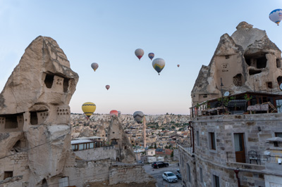 Balloon Parade view from my Goreme hotel, Central Turkey 2021