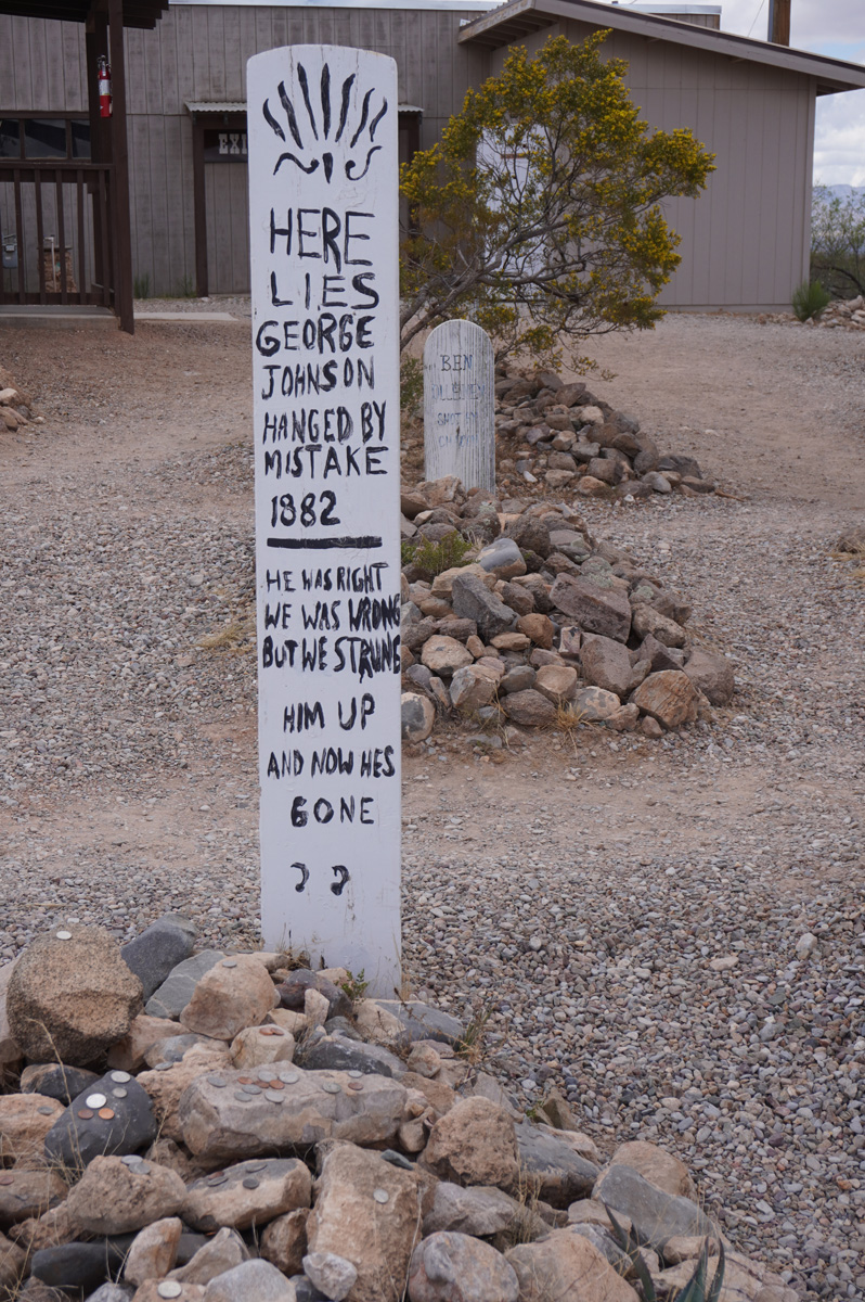 Boothill Cemetery, Ersatz "Hanged by Mistake" tombstone
