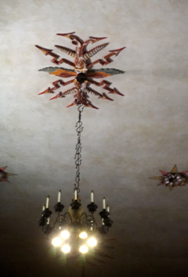 Odd "Lightning Bolt" ceiling fixture, Mission Santa Barbara, California March 2021