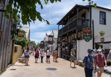 The busy Tourist Quarter, Old St Augustine, Florida May 2021