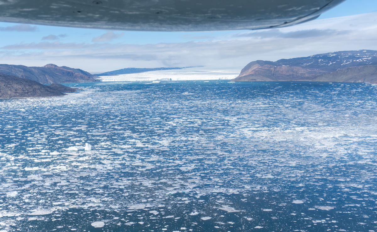 Disko Bay "Master Explorer" Flight, View to Kangilerngata Sermia glacier