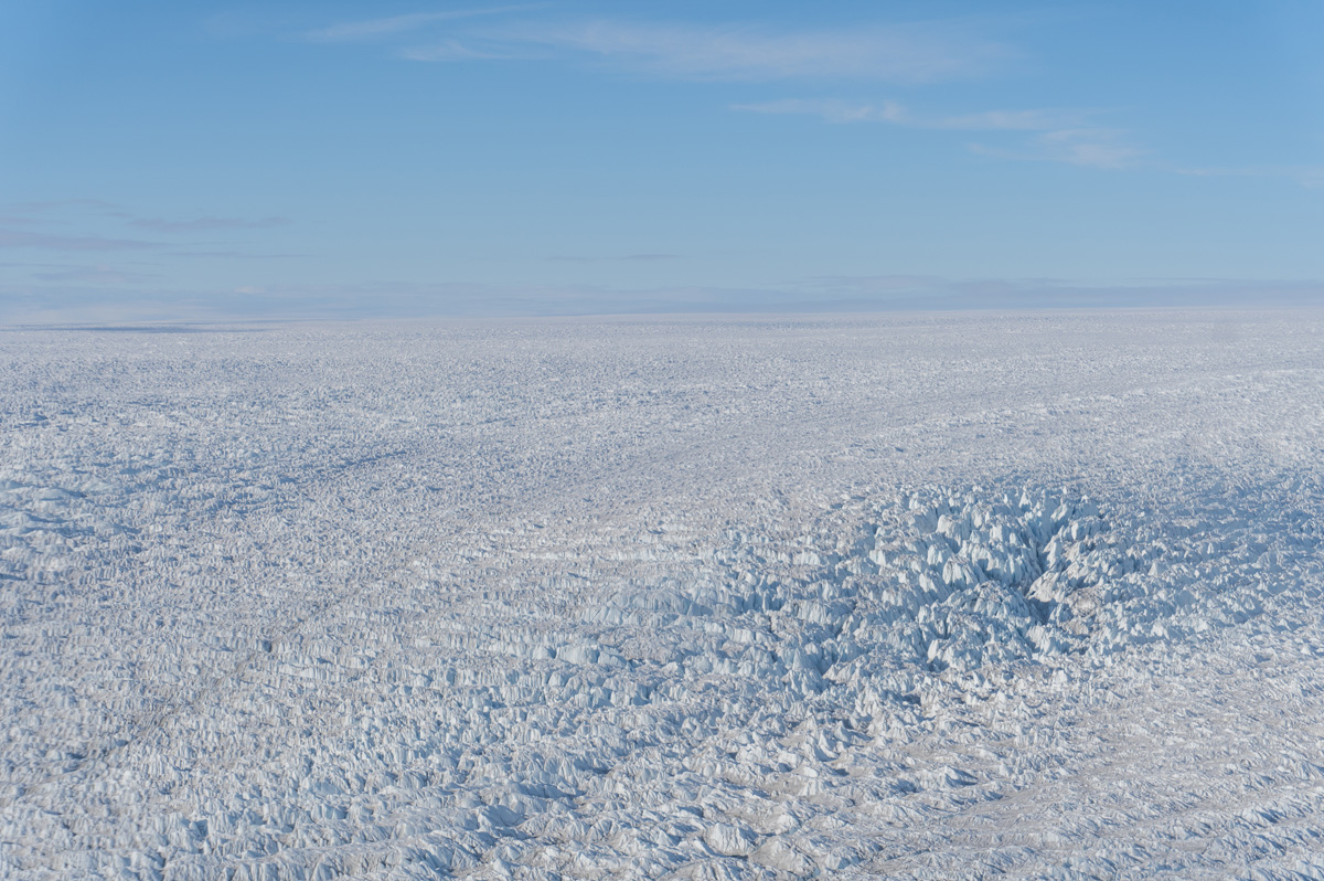 Kangerlussuaq "Ice Cap and Musk Ox" Flight, Typical spiky surface of outer areas of Ice Cap