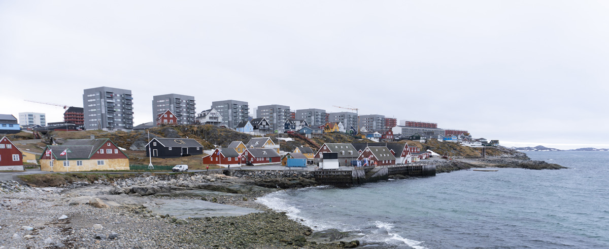 Around Nuuk, View to Old Harbor and Modern Apartments