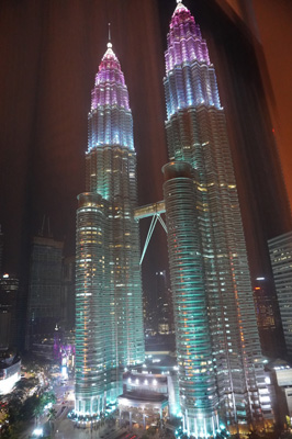 Petronas Towers at night, from the W, Kuala Lumpur 2022