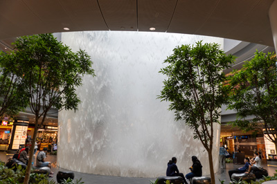 Basement view of Waterfall It's safely contained in a transpare, Singapore Airport: The Jewel, Singapore 2022