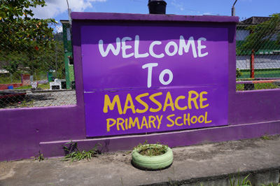 Ominously named school, in the town of Massacre (Named for an i, Fort Shirley, 2022 Dominica
