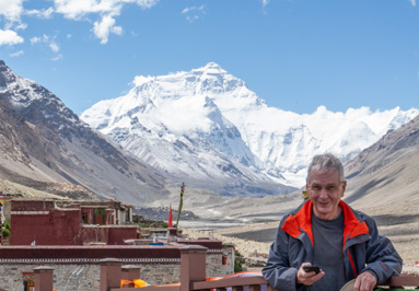 Graham at Everest (1), Everest from Rongbuk Monastery, Tibet 2023