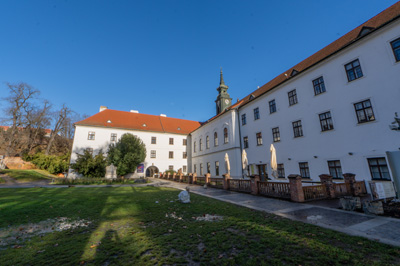 Monastery Courtyard Mendel's room was in the far block, Brno, Czechia, December 2023