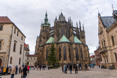 St Vitus Cathedral: Rear view, Prague Castle, Czechia, December 2023