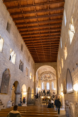 St George Basilica: Narrow interior, Prague Castle, Czechia, December 2023