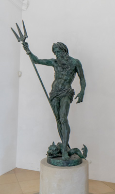 Neptune Statue (original,  17th c), Munich Residenz: Palace of the Dukes and Kings of Bavaria, Germany, November 2023