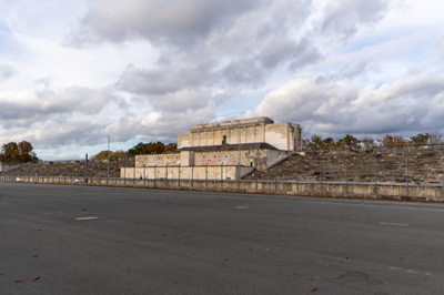 The original podium (With Nazi emblems removed), Zeppelin Field: The site of the Nuremberg Party Rallies, Germany, November 2023