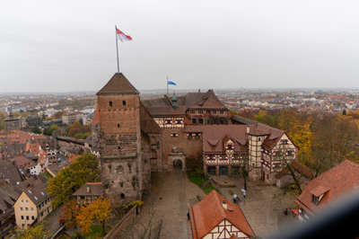 Castle from Sinwell Tower, Nuremberg  Kaiserburg (Imperial Castle), Germany, November 2023