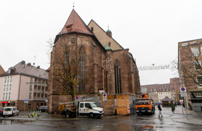 Rear view of Frauenkirche, Nuremberg Old Town, Germany, November 2023