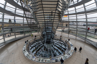 Base of Dome, Berlin: Reichstag, Germany, November 2023