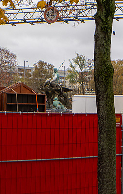 Very distant view of Neptune Statue, Around Berlin, Germany, November 2023