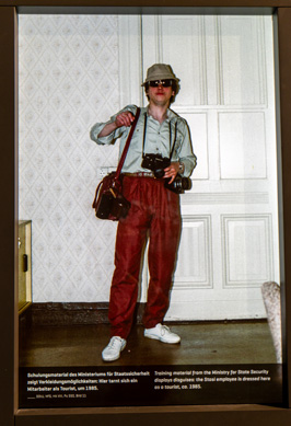 Stasi employeer disguised as a tourist ~1985) From a Stasi tran, Berlin: Stasi HQ Museum, Germany, November 2023