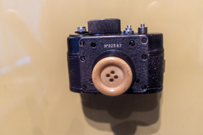 Button Camera (Soviet design 1950s), Berlin: Stasi HQ Museum, Germany, November 2023