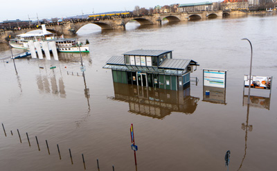 The mighty Elbe is overflowing, Around Dresden, Germany - December 2023
