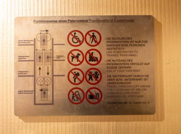Helpful diagram.  Yes, it is safe to ride over the top!, Paternoster Elevator, Germany - December 2023