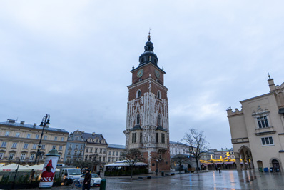 Main Square: Town Hall Tower, from 14th c, Around Krakow, Krakow - December 2023