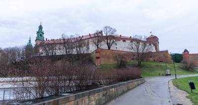 Wawel castle from the Vistula bank, Krakow: Wawel Castle, Krakow - December 2023