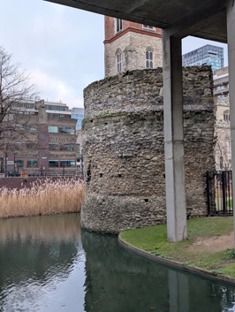 Medieval Tower (rebuilt on Roman wall) St Giles Cripplegate Tow, London: Roman Londinium, Cologne++, December 2024