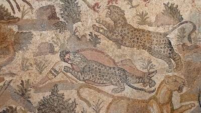 Mosaic detail: The leopard wins., Hippo Regius Site Musuem, 2025 Algeria++